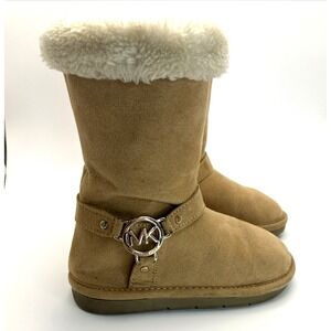 Michael Kors Brownie T Girls Mid-Calf Boots Tan Side Zip Faux Fur Size 7